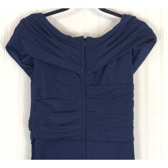 La Femme dress navy blue ruched jersey column gown - Picture 5 of 6